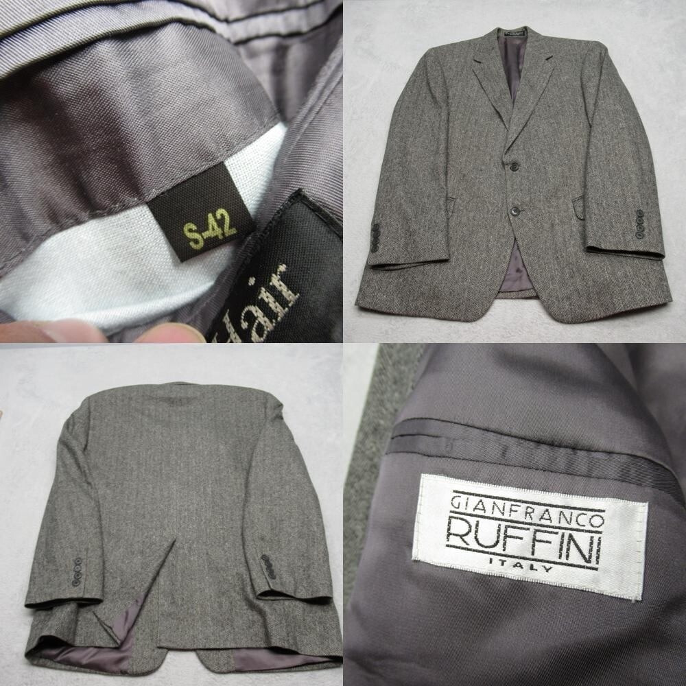 Gianfranco Ruffini Blazer Men‎ 42S Gray Herringbone Camel Hair Blend Sport Coat